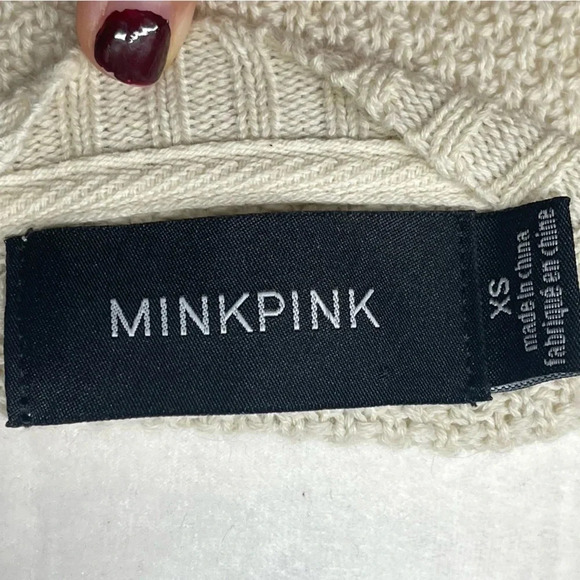 MINKPINK sweater with bottom hem fringe. XS. Cream and rust. EUC. - Picture 3 of 3